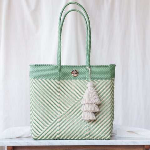 Handwoven Oaxaca Tote Bag - Green and Tan