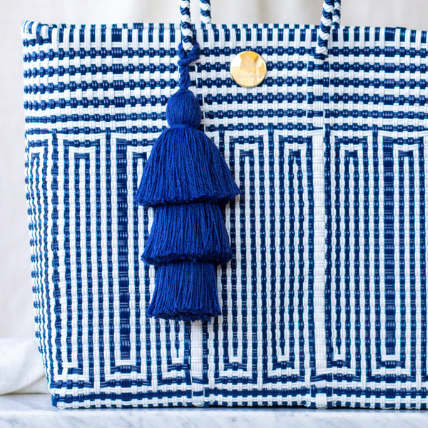 Handwoven Oaxaca Tote Bag - White and Navy