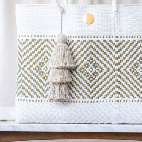 Handwoven Oaxaca Tote Bag - White & Gold