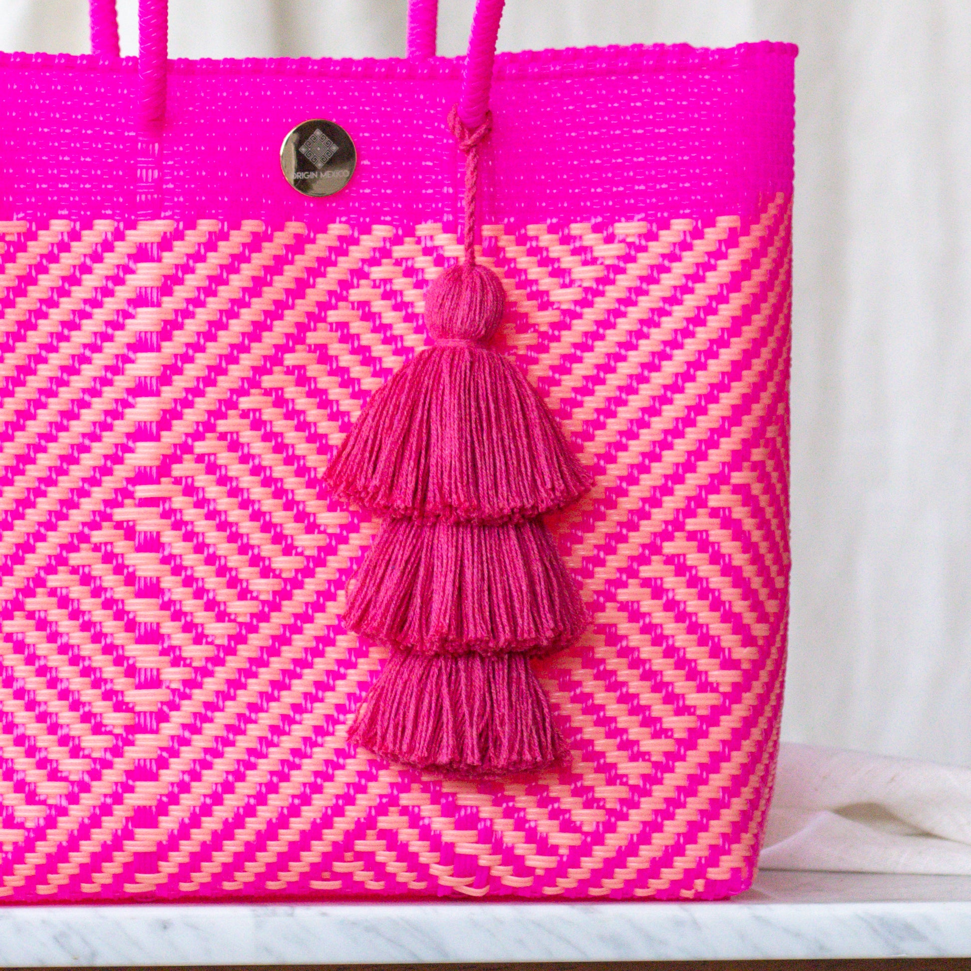 Handwoven Oaxaca Tote Bag - Peach and Pink