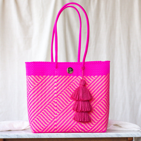 Handwoven Oaxaca Tote Bag - Peach and Pink