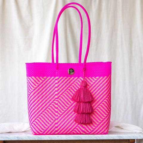 Handwoven Oaxaca Tote Bag - Peach and Pink