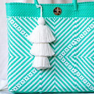 Handwoven Oaxaca Tote Bag - Teal ad White
