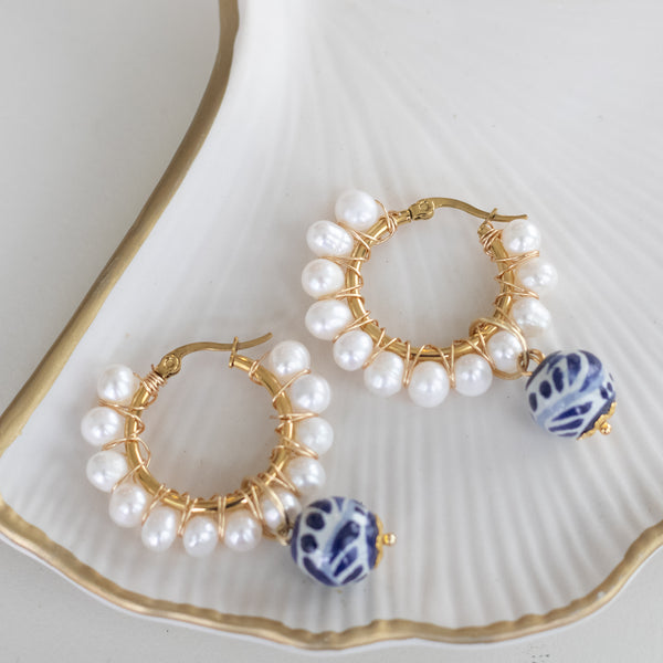 Dalia Blue Talavera Earrings - 18K Gold Plated