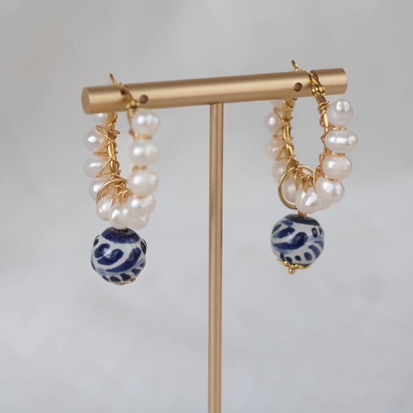 Dalia Blue Talavera Earrings - 18K Gold Plated