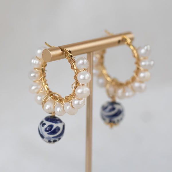 Dalia Blue Talavera Earrings - 18K Gold Plated