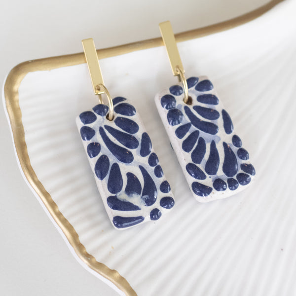 Beatriz Blue Earrings - 18K Gold Plated Talavera