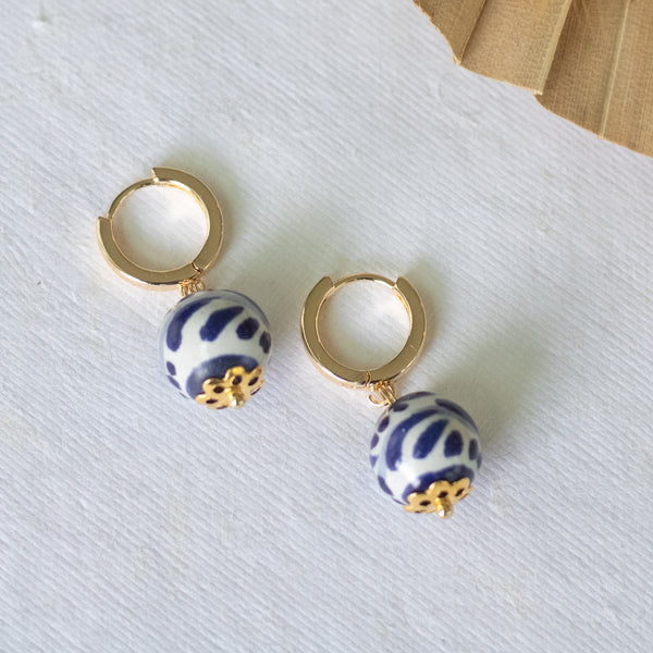 Alicia Blue Earrings - 18K Gold Plated Talavera