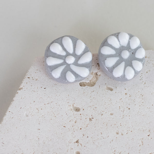 Marisol Grey Talavera Stud Earrings - 18K Gold Plated