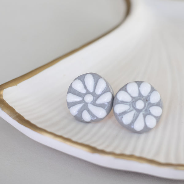 Marisol Grey Talavera Stud Earrings - 18K Gold Plated