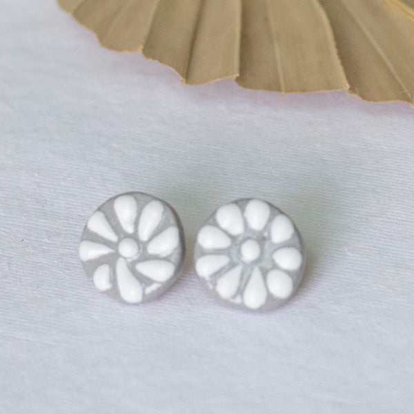 Marisol Grey Talavera Stud Earrings - 18K Gold Plated
