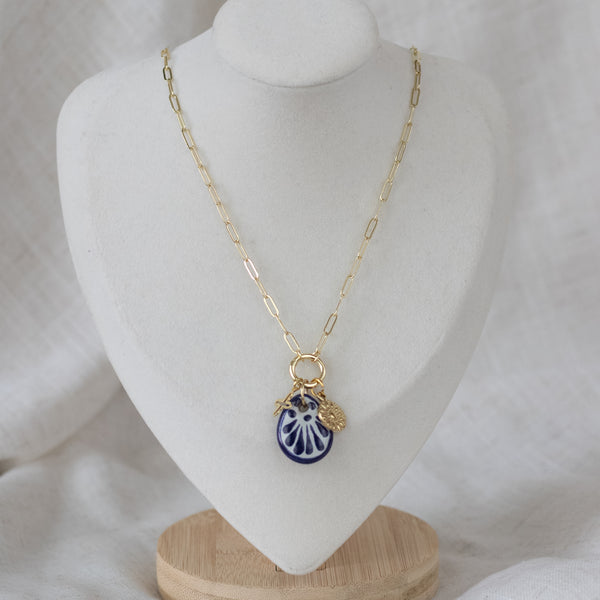 Sofia Blue Talavera Necklace - 18K Gold Plated