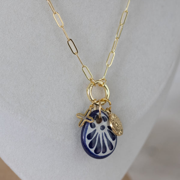 Sofia Blue Talavera Necklace - 18K Gold Plated