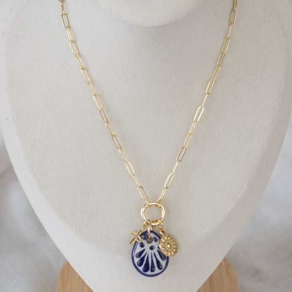 Sofia Blue Talavera Necklace - 18K Gold Plated