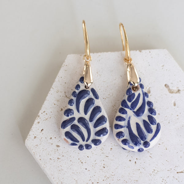 Paola Blue Talavera Earrings - 18K Gold Plated