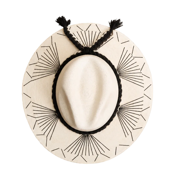 Embroidered Panama Hat - Cream and Black