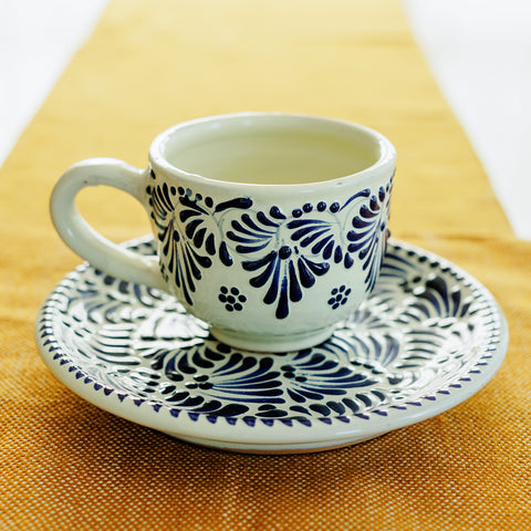 Talavera Coffee Cup and Saucer Set - Cobalt Blue