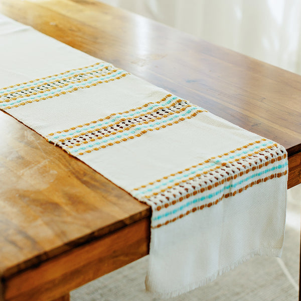 Handwoven Table Runner - Mustard and Teal