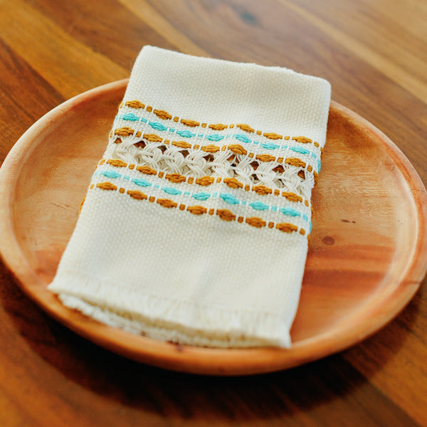 Handwoven Cotton Napkins - Mustard and Teal