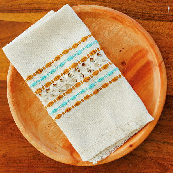 Hand Woven Tea Towel - Teal and Mustard