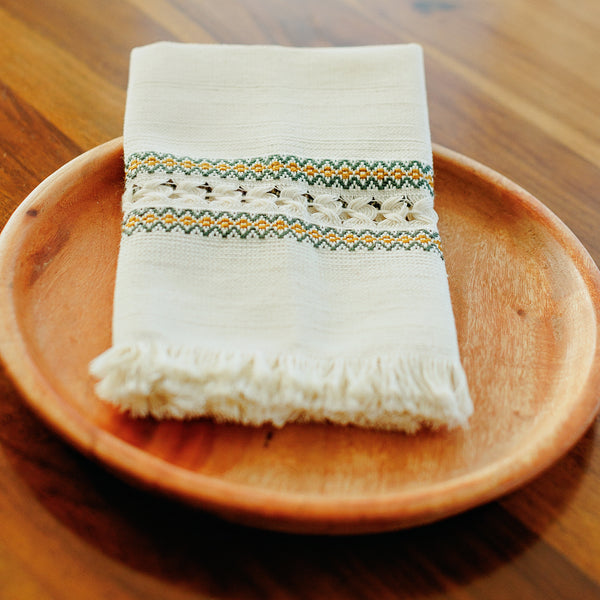 Handwoven Cotton Napkins - Olive and Mustard