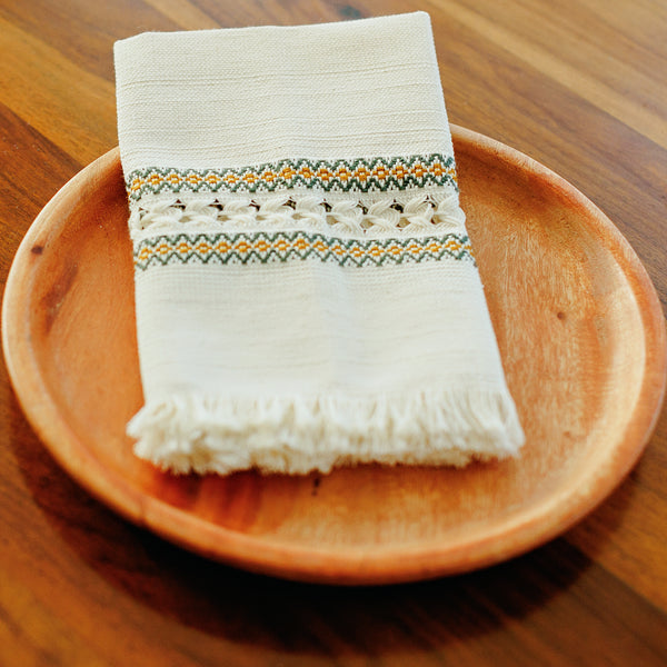 Hand Woven Tea Towel - Olive and Mustard