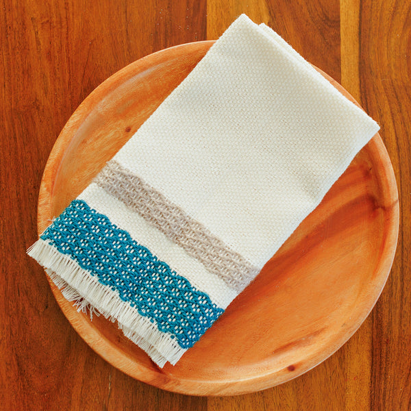 Hand Woven Tea Towel - Teal and Grey