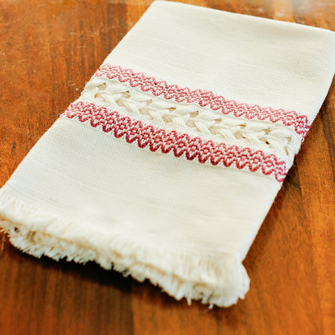 Hand Woven Tea Towel - Pink and Natural Cotton