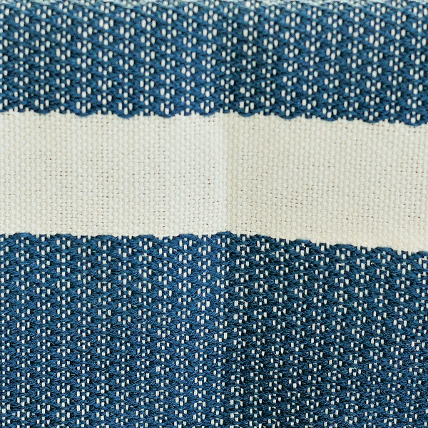 Handwoven Table Runner with Tassels - Blue and Cream