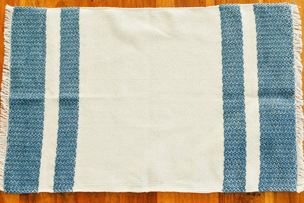 Hand Woven Placemat - Blue and Natural Cotton