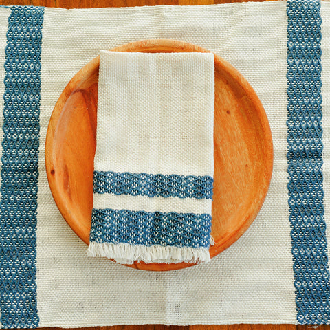 Handwoven Cotton Napkins - Blue and Natural Cotton