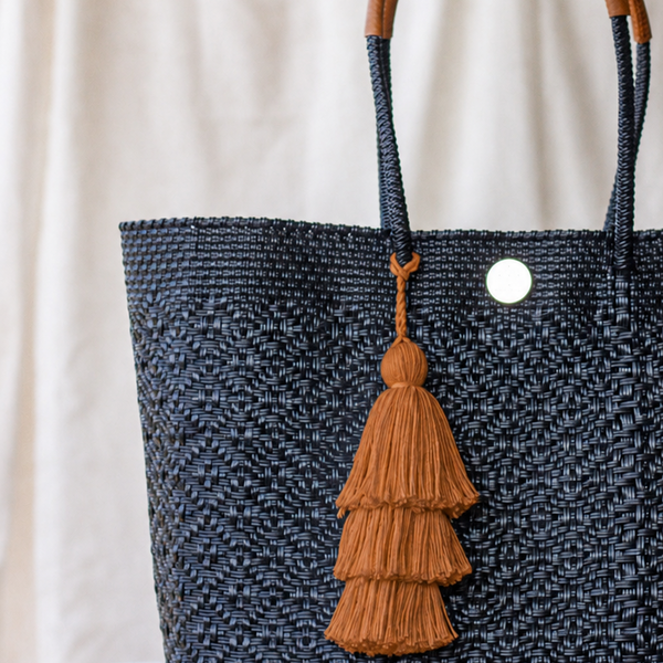 Handwoven Oaxaca Tote Bag - Black with Leather Handles