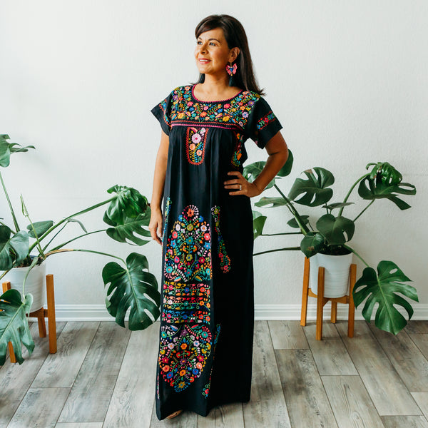 Rosa Dress - Hand Embroidered Mexican Maxi Dress
