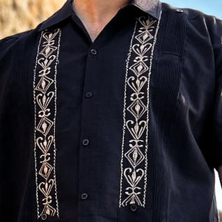 Men's Guayabera - Long Sleeve/Black