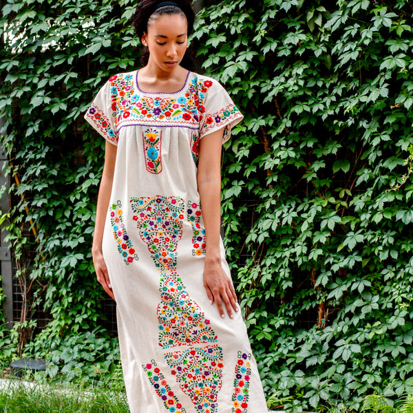 Rosa Dress - Hand Embroidered Mexican Maxi Dress