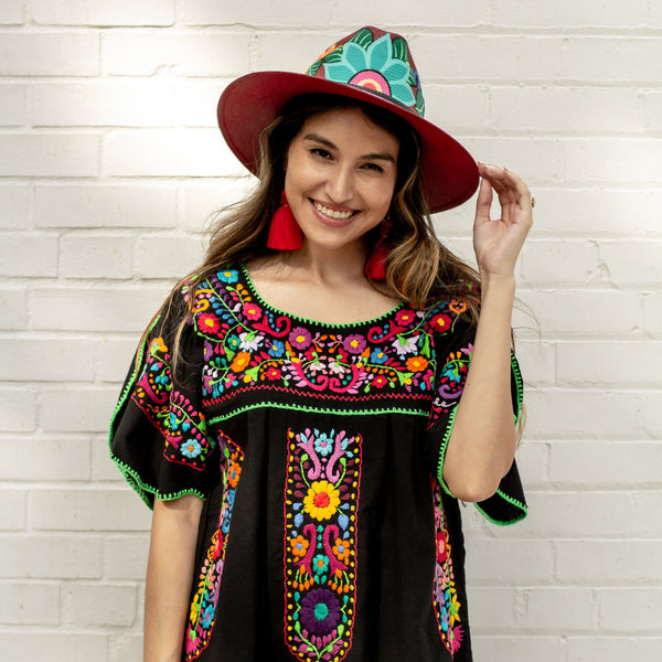 Tulipan Black Blouse - Hand Embroidered by Mexican Artisans