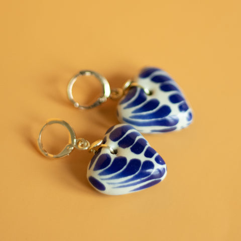 Alejandra Heart Earrings - Artisanal Blue Talavera Jewelry