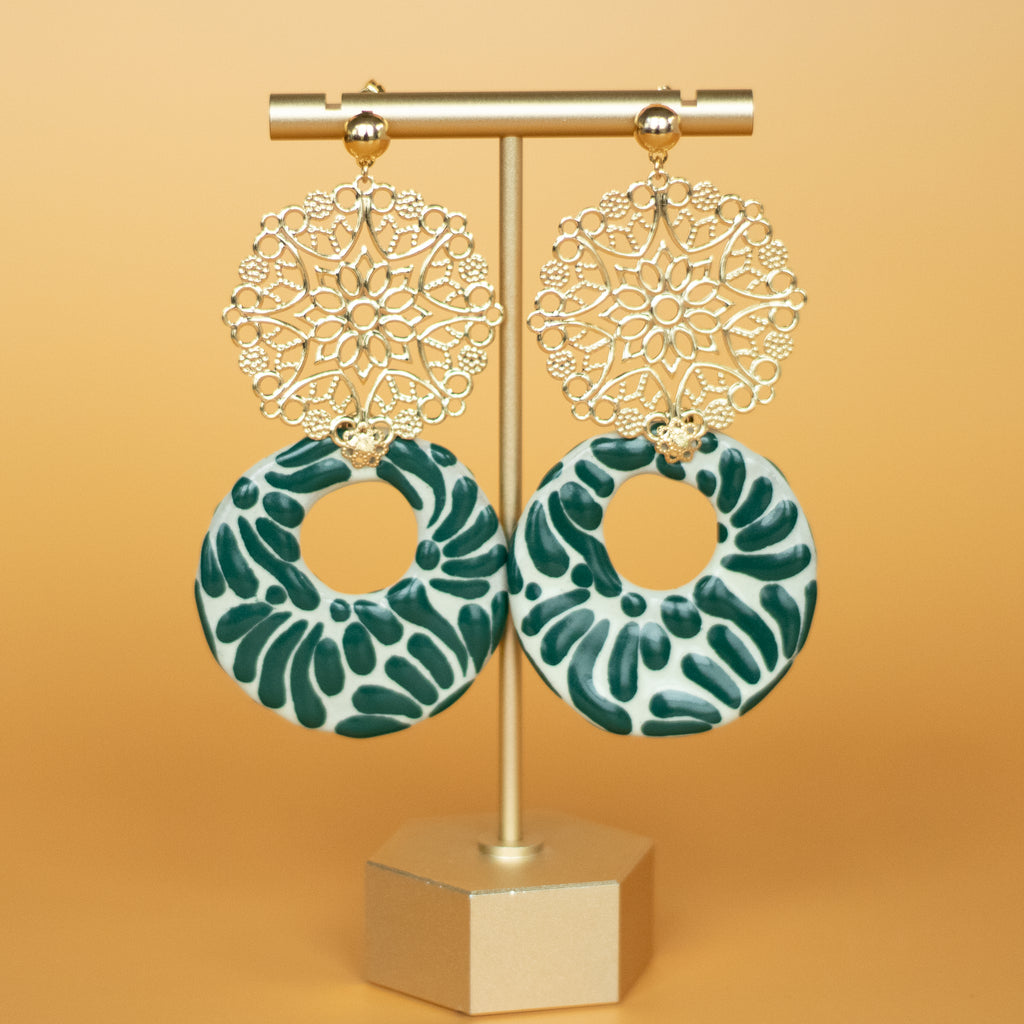 Yolanda Earrings - Green and White Talavera – Origin Mexico