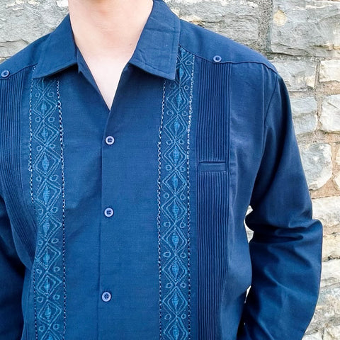 Men's Guayabera - Long Sleeve/Navy