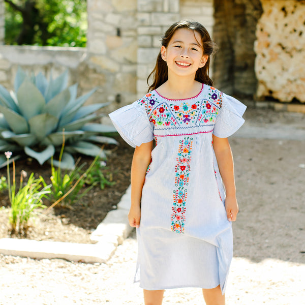 Paloma Dress for Girls - Multicolor Embroidery