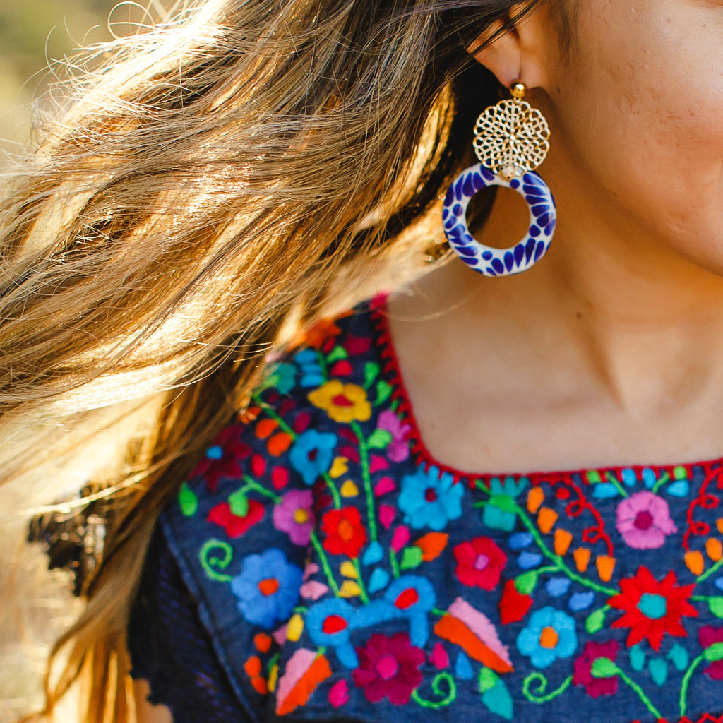Lourdes Talavera Earrings 14K Gold Plated Origin Mexico